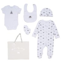 F10399NB: Baby Unisex Elephant 6 Piece Mesh Bag Gift Set (NB-6 Months)
