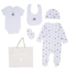 F10399NB: Baby Unisex Elephant 6 Piece Mesh Bag Gift Set (NB-6 Months)