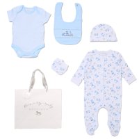 F10647NB: Baby Boys Animal Train 6 Piece Mesh Bag Gift Set (NB-6 Months)