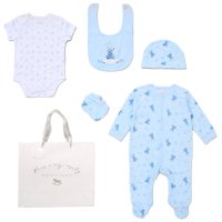 F10681NB: Baby Boys Teddy Prince 6 Piece Mesh Bag Gift Set (NB-6 Months)
