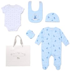 F10681NB: Baby Boys Teddy Prince 6 Piece Mesh Bag Gift Set (NB-6 Months)