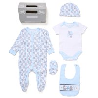 F10683NB: Baby Boys "Baby" 6 Piece Mesh Bag Gift Set (NB-6 Months)