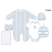 F10683NB: Baby Boys "Baby" 6 Piece Mesh Bag Gift Set (NB-6 Months)