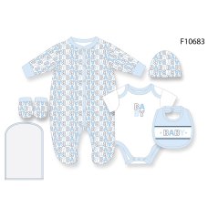F10683NB: Baby Boys "Baby" 6 Piece Mesh Bag Gift Set (NB-6 Months)