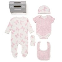 F10686NB: Baby Girls Bow Floral 6 Piece Mesh Bag Gift Set (NB-6 Months)