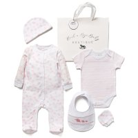 F10705NB: Baby Girls Elephant 6 Piece Mesh Bag Gift Set (NB-6 Months)