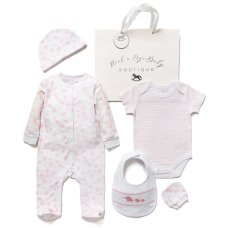 F10705NB: Baby Girls Elephant 6 Piece Mesh Bag Gift Set (NB-6 Months)