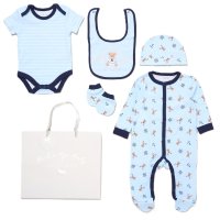 F10712NB: Baby Boys Sailor Bear 6 Piece Mesh Bag Gift Set (NB-6 Months)