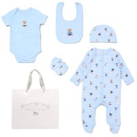 F10717NB: Baby Boys Teddy 6 Piece Mesh Bag Gift Set (NB-6 Months)