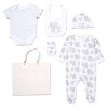 F10719NB: Baby Unisex Elephant 6 Piece Mesh Bag Gift Set (NB-6 Months)