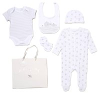 F10721NB: Baby Unisex Elephant 6 Piece Mesh Bag Gift Set (NB-6 Months)