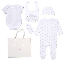 F10721NB: Baby Unisex Elephant 6 Piece Mesh Bag Gift Set (NB-6 Months)