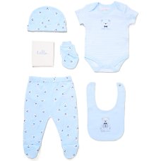 F10724: Baby Boys Little Bear 6 Piece Mesh Bag Gift Set (NB-6 Months)
