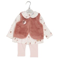 G10743INF: Baby Girls Faux Fur Gilet, Top & Legging Outfit (12-24 Months)