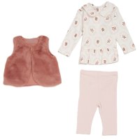 G10743INF: Baby Girls Faux Fur Gilet, Top & Legging Outfit (12-24 Months)