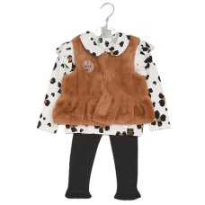 G10744INF: Baby Girls Faux Fur Gilet, Top & Legging Outfit (12-24 Months)