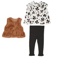 G10744INF: Baby Girls Faux Fur Gilet, Top & Legging Outfit (12-24 Months)