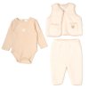 G10801NB: Baby Unisex Borg Jacket, Trouser & Ribbed Bodysuit Outfit (0-9 Months)