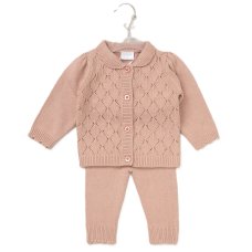 G10825NB: Baby Girls Knitted 2 Piece Outfit (0-12 Months)