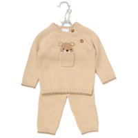 G10827NB: Baby Beige Knitted 2 Piece Outfit (0-12 Months)