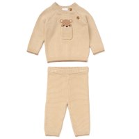 G10827NB: Baby Beige Knitted 2 Piece Outfit (0-12 Months)