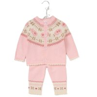 G10829NB: Baby Girls Knitted 2 Piece Outfit (0-12 Months)