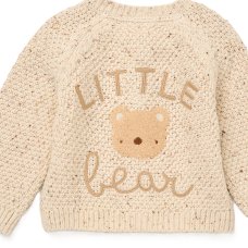 G10831NB: Baby Beige Cotton Knit Cardigan With Embroidery Detail (0-12 Months)