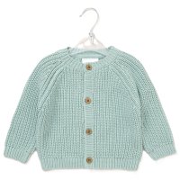 G10832NB: Baby Sage Cotton Knit Cardigan With Embroidery Detail (0-12 Months)