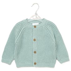 G10832NB: Baby Sage Cotton Knit Cardigan With Embroidery Detail (0-12 Months)