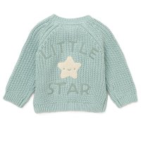G10832NB: Baby Sage Cotton Knit Cardigan With Embroidery Detail (0-12 Months)