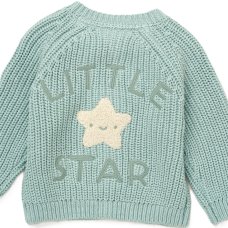 G10832NB: Baby Sage Cotton Knit Cardigan With Embroidery Detail (0-12 Months)