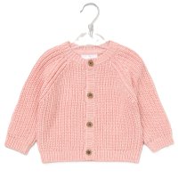 G10833NB: Baby Pink Cotton Knit Cardigan With Embroidery Detail (0-12 Months)