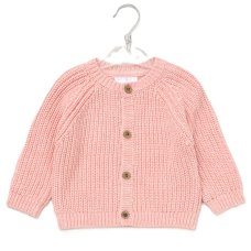 G10833NB: Baby Pink Cotton Knit Cardigan With Embroidery Detail (0-12 Months)