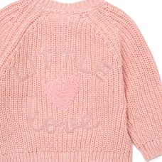 G10833NB: Baby Pink Cotton Knit Cardigan With Embroidery Detail (0-12 Months)