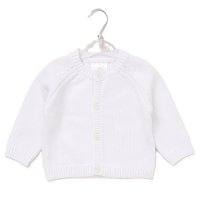 G10848NB: Baby White Cotton Knit Cardigan With Embroidery Detail (0-12 Months)