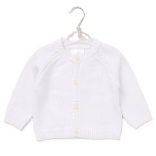 G10848NB: Baby White Cotton Knit Cardigan With Embroidery Detail (0-12 Months)