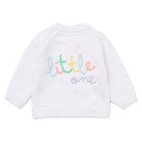 G10848NB: Baby White Cotton Knit Cardigan With Embroidery Detail (0-12 Months)