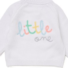 G10848NB: Baby White Cotton Knit Cardigan With Embroidery Detail (0-12 Months)