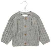 G10850NB: Baby Grey Cotton Knit Cardigan With Embroidery Detail (0-12 Months)