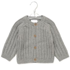 G10850NB: Baby Grey Cotton Knit Cardigan With Embroidery Detail (0-12 Months)
