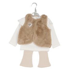 G10866INF: Baby Girls Faux Fur Gilet, Top & Legging Outfit (12-24 Months)