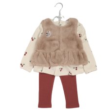 G10868INF: Baby Girls Faux Fur Gilet, Top & Legging Outfit (12-24 Months)