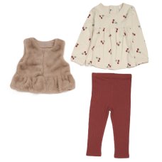 G10868INF: Baby Girls Faux Fur Gilet, Top & Legging Outfit (12-24 Months)