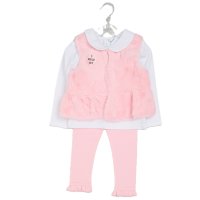 G10874TOD: Girls Faux Fur Gilet, Top & Legging Outfit (2-5 Years)