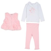 G10874INF: Baby Girls Faux Fur Gilet, Top & Legging Outfit (12-24 Months)
