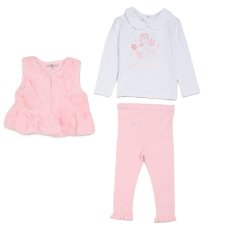 G10874INF: Baby Girls Faux Fur Gilet, Top & Legging Outfit (12-24 Months)
