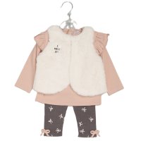 G10880TOD: Girls Faux Fur Gilet, Top & Legging Outfit (2-5 Years)