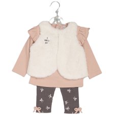 G10880INF: Baby Girls Faux Fur Gilet, Top & Legging Outfit (12-24 Months)