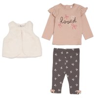 G10880INF: Baby Girls Faux Fur Gilet, Top & Legging Outfit (12-24 Months)