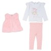 G10882NB: Baby Girls Faux Fur Gilet, Top & Legging Outfit (0-9 Months)